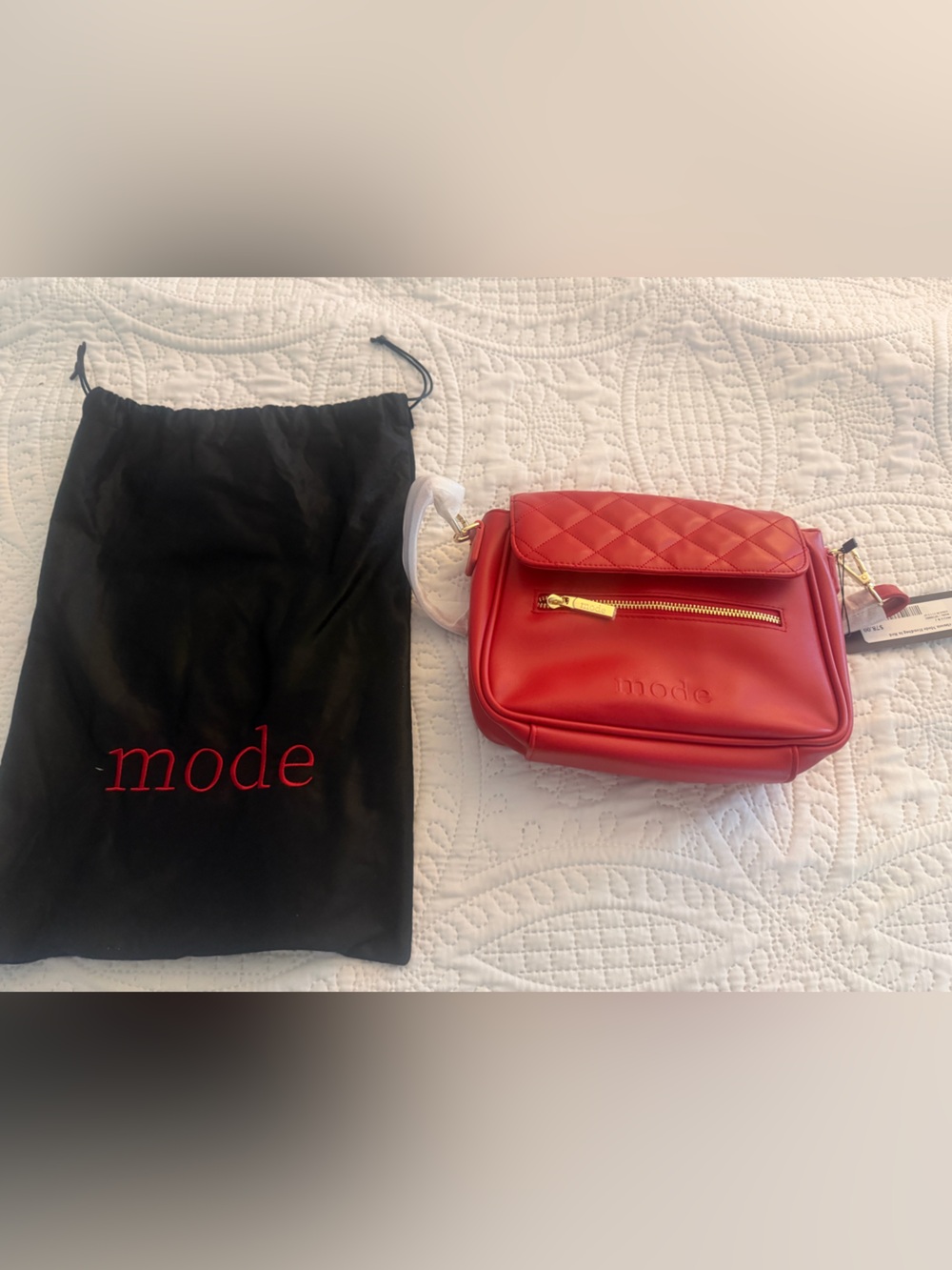 Mode Quilted Red Crossbody Bag with Gold Hardware (NWT)